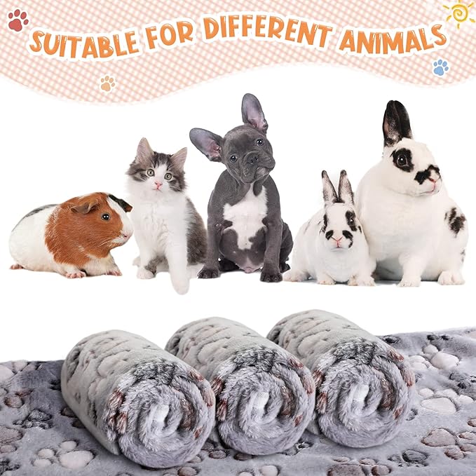 Tatuo 4 Pcs Dog Blanket for Pet Cat Blankets Indoor Puppy Teething Stuff Toys Paw Print Fleece Blanket Warm Sleep Mat for Guinea Pig Cage(Gray,X-Large(41 x 30 Inch),Square)