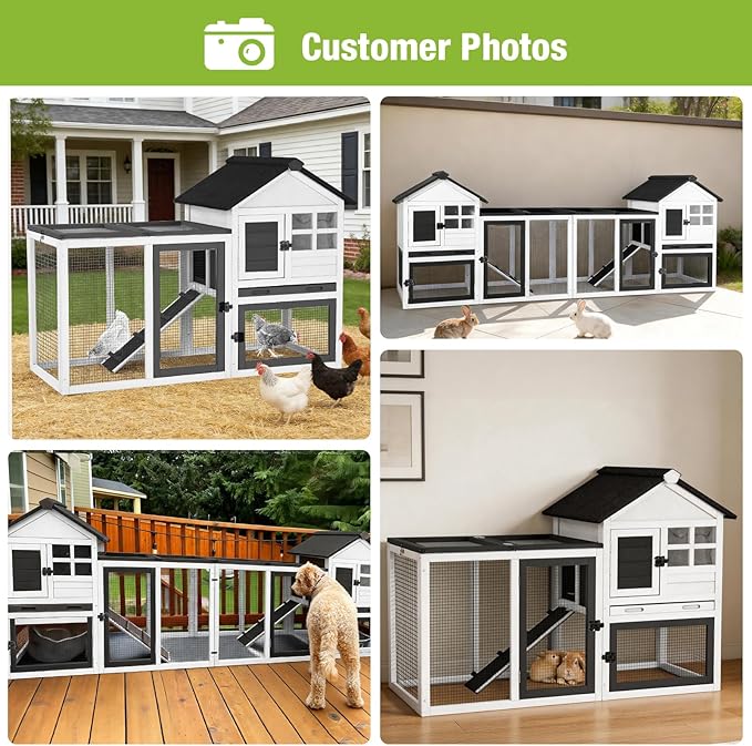Rabbit Hutch Indoor Outdoor Expandable Bunny Cage 51.6" - Wooden Chicken Coop Small Animal Enclosure with Run for Guinea Pig, Chinchilla, Ferret, Hamster(Black)