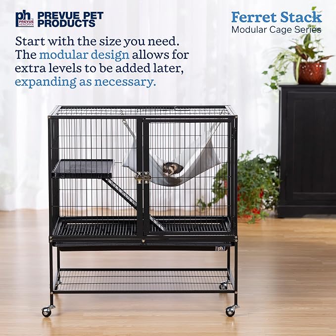 Prevue Pet Products Ferret Stack One Story Ferret Home with Portable Stand, Escape Proof Lock, Hammock, Ramps, Expandable Add-On Cage Stacking System
