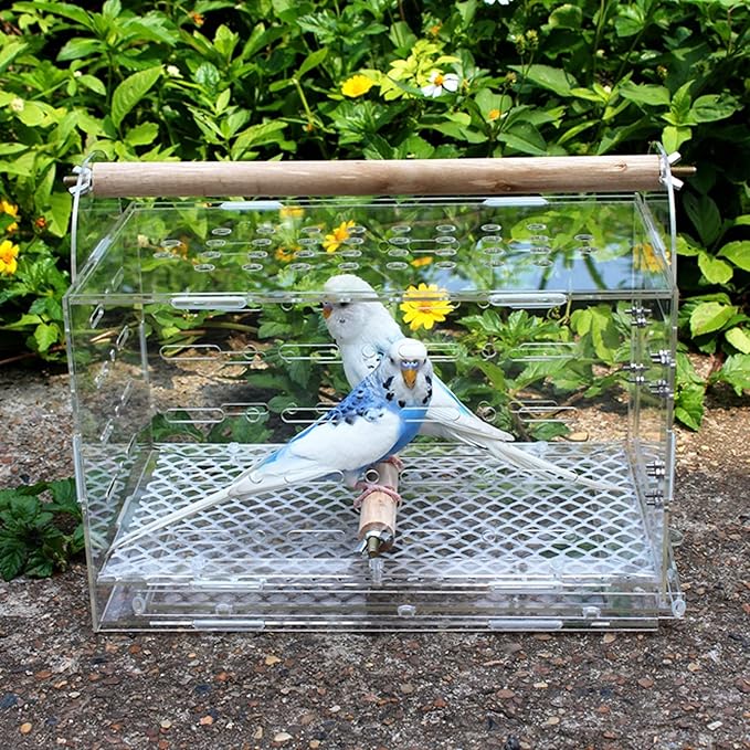 Flight Cage Plastic Bird Carrier Portablebird Cage with Feeding Cups Bird Travel Cage for Extra Small Finches Bird Cage