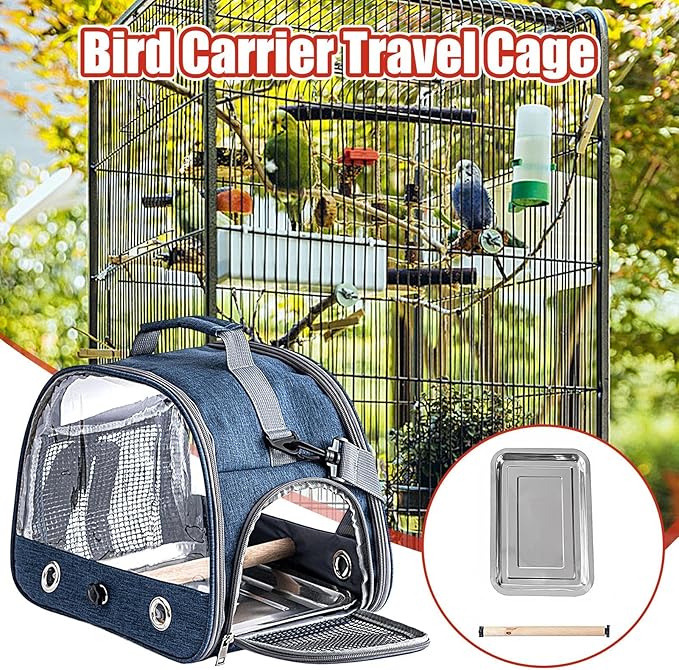 Bird Travel Cage - 33x24x26cm Small Parrot Bird Travel Cage, Lightweight Backpack for Parrot with Shoulder Strap | Portable Small Animal Carrier | Portable Birds Backpack for Budgies, Parakeets, Gent