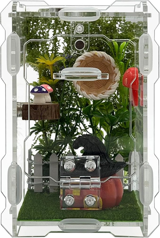 Jumping Spider Enclosure Kit - Acrylic Habitat with Magnetic Lock & Feeding Port - 5.1x3.1x3.1 inch Ventilated Terrarium for Small Pets, Jumping Spiders, Tarantula Slings, Beetles