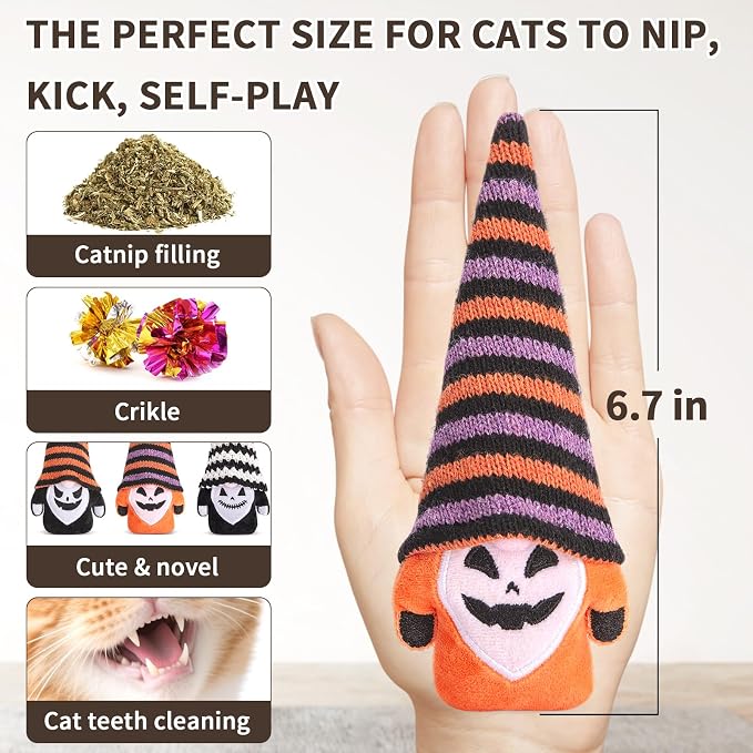 Retro Shaw Cat Toys for Indoor Cats Kittens, Crinkle Catnip Gnome, 3 Pack - Image 2