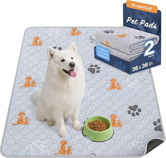 WanpeeGoo Washable Pee Pads for Dogs, 2 Pack Absorbent Reusable Training Dog Pads Pet Puppy Pads, Non-Slip Potty Pads for Whelping, Playpen, Crate, Bed, Orange, 36"x36"