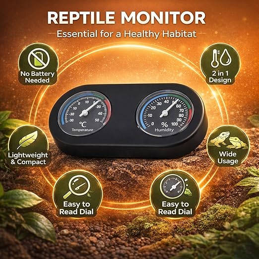Mini Analog Temperature Humidity Meter, Round Shape Thermometer Hygrometer, Black Compact Design - Accurate Physical Measurement, No Battery Needed, for Reptile Tank and Home Use