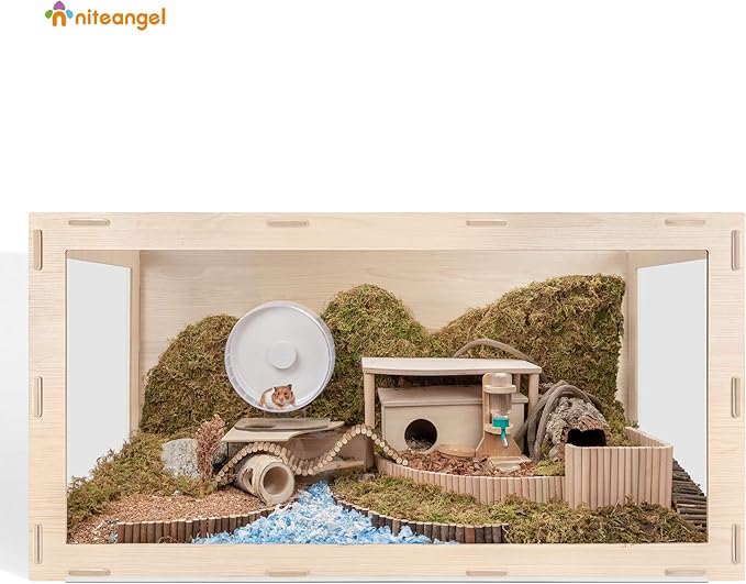 Niteangel Bigger World - MDF Aspen Terrarium for Hamster Gerbils Mice Lemming Degus or Other Small-Sized Pets (47.2 x 19.7 x 23.6 inches, Burlywood)