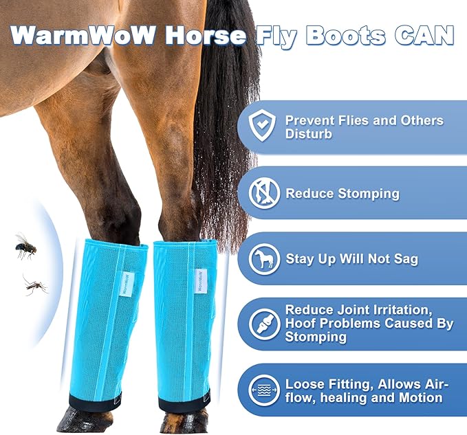 Horse Fly Boots Set of 4, Mesh Boots for Horses, Leggings for Horses, Reduce-Stomping, Breathable Mesh, Loose Fitting, Stay Up Not Sag, No Rub
