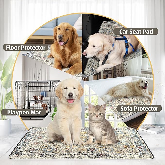 SCLOSE Washable Pee Pad for Dogs 2 Pack, 36" x 36" Reusable Puppy Pads Waterproof Dog Rugs, Super Absorbent, Leakproof, Dog Crate Pad, Playpen Mat, Whelping Pads, Vintage