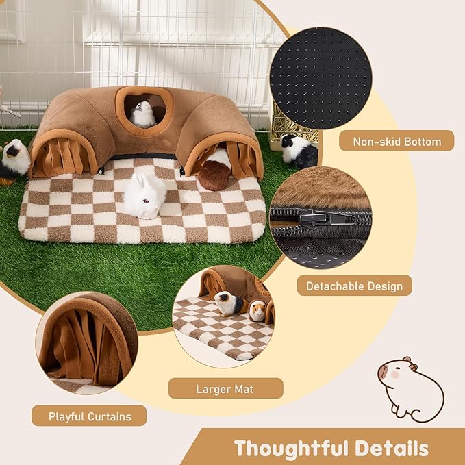 Avont Guinea Pig Hideout Tunnel, Large Hideaway Play Tube Toys Mat for Small Animal Dwarf Rabbits Bunny Chinchillas Hamsters Hedgehogs Ferrets Bearded Dragons and Rats -Brown