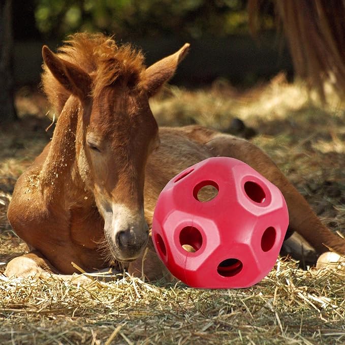 15.7" Horse Treat Ball,Hay Feeder Toy, Funny Horse Toys Snack Ball,Carrot Feeding Toy Ball Carrot Feeder Toy Feed Ball Hanging for Paddock Stall Stable Horses Feeding Supplies (Red)
