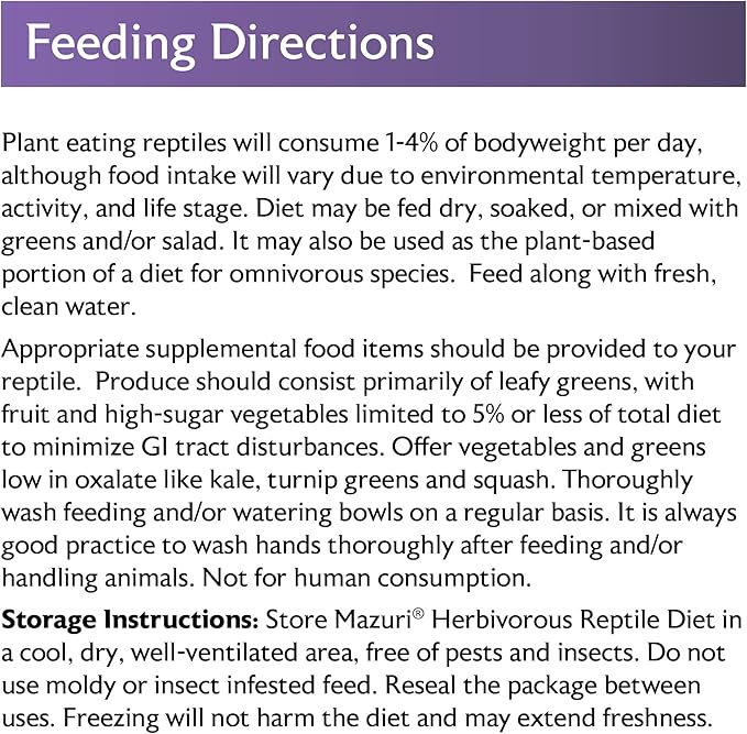 Mazuri® Herbivorous Reptile Diet | Food for Plant-Eating Herbivorous Lizards, Green Iguanas, Uromastyx Lizards | 8 Ounce (8 OZ) Bag