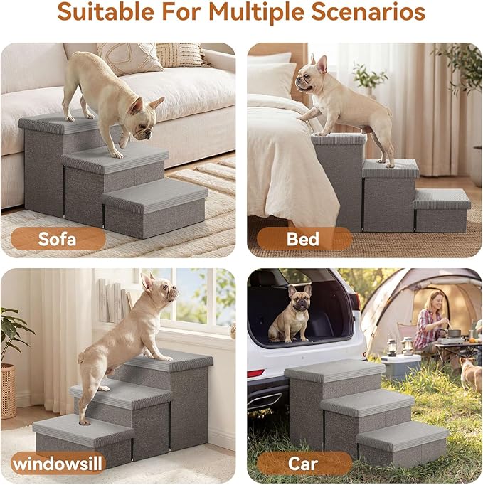 Zerbuger Dog Stairs 23" H, 4-Step Wider Dog Steps for High Beds Window, Folding Storage Pet Stairs Gift for Small/Medium/Large Old Dogs Cats, Ramp for Climbing Car Up to 200 lbs (Gray, with Condo)