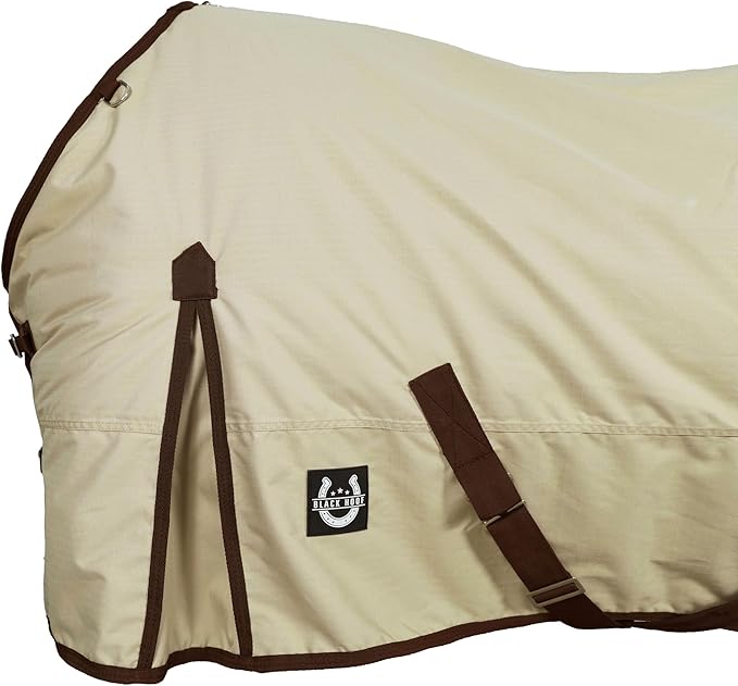 Horse Blanket 600D Ripstop Winter Turnout Blanket, 250 GSM Polyfill, 100% Waterproof & Breathable, Cold Weather Horse Blanket with Secure Fit (Tan w/Brown Trim),Size-78