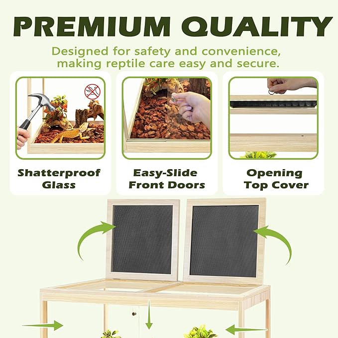 PROLEE Reptile Tank, 31 Gallon Beard Dragon Tank, Tempered Glass Reptile Encloure and Snake Tank with Locking Design for Lizard,Gecko,Chameleon (24"X15.5"X15.5",Oak)
