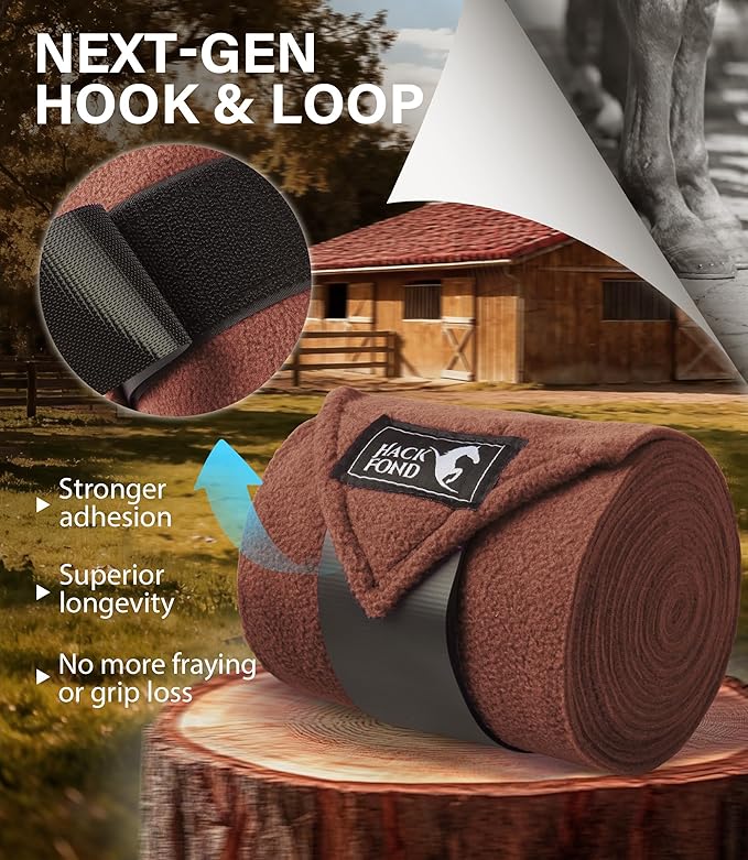 Fleece Horse Polo Leg Wraps Set of 4, 10' Horse Leg Bandages Stable Supplies Equestrian Boots Dark Brown