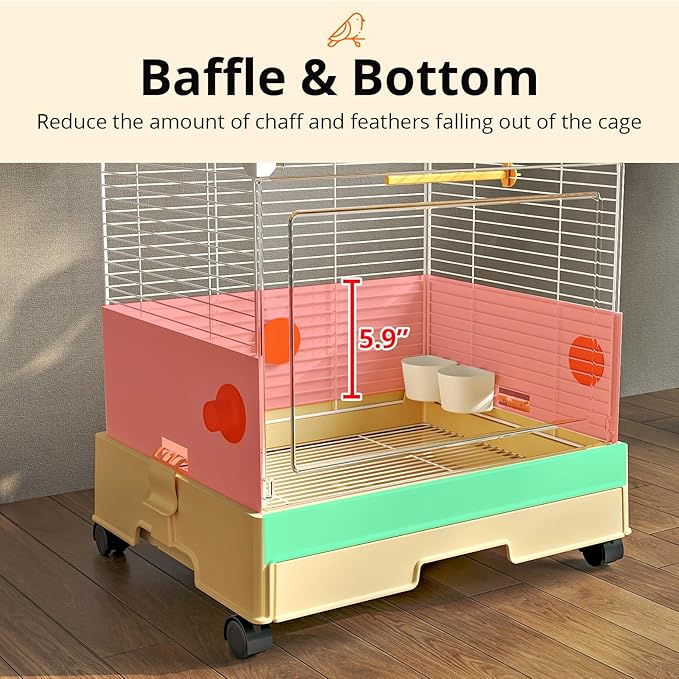 Oneluck Modern Bird Cage with Panoramic View, 38.5" H Bird Aviary for Small to Medium Birds,Birdcage with Easy Clean Tray for Parakeet,Cockatiel,Budgie,Parakeet,Canary,Finch,Quail,Lovebird,Conure