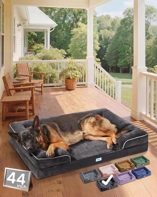 OhGeni Orthopedic Dog Bed Couch Big Cat Sofa for Extra Large Sized Pets with Memory Foam, Machine-Washable Waterproof Removable Cover, Soft Comfortable Fabric, 44-inch (Black)
