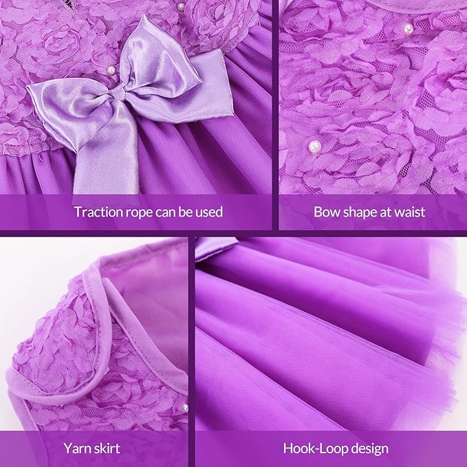 ASENKU Dog Dress Pet Wedding Dress Princess Lace Puppy Birthday Party Outfit Formal Apparel Girl for Small Medium Dogs Cats (Large, Purple)