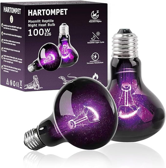 HARTOMPET 100W Reptile Night Light Bulb - UVA Heat Lamp - Simulate Natural Moonlight for Chameleon