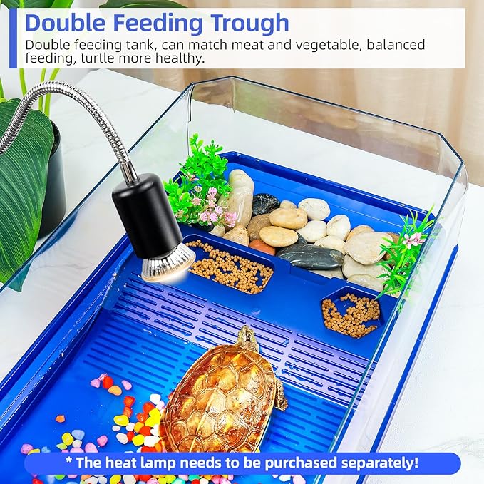 Turtle Tank Tortoise Terrarium with Pump＆Filter with Shower Function Easy to Change Water and Clean Water for Turtle Horned Frog Hermit Crab Blue, XL