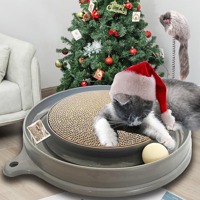 AUOON Cat Scratcher Toy with Ball Track for Indoor Cats and Kittens, Gray - Image 7
