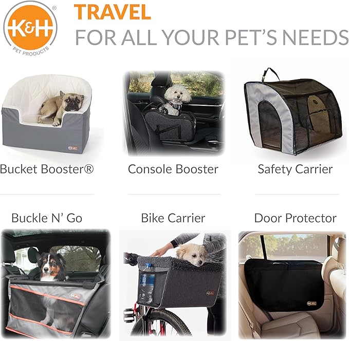 K&H Pet Products Bucket Booster Dog Car Seat for Small Dogs, Seat Belt Secured, 2 Safety Leashes, Washable Covers, Sturdy Pet Booster Seats for Traveling with Pets - Small Black/Cream