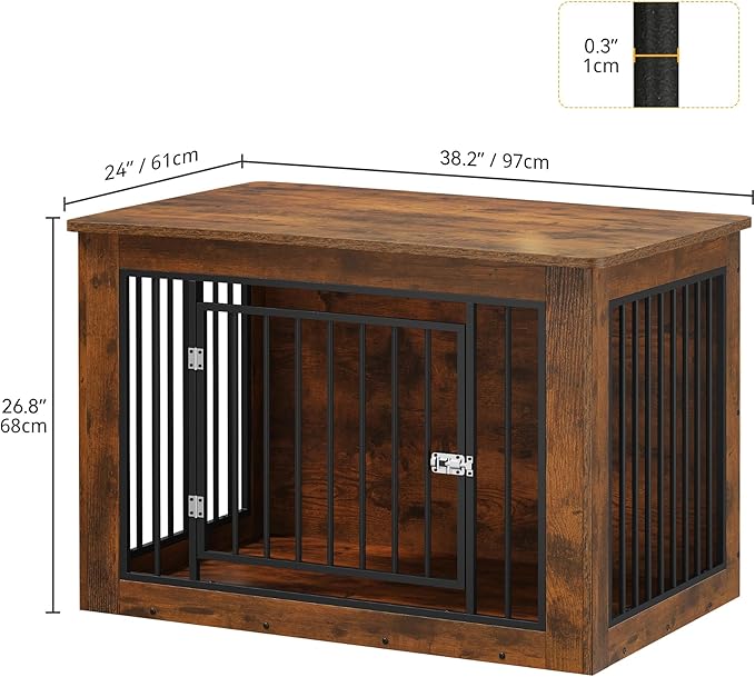 DWVO Dog Crate Furniture, 38 Inch Dog Kennel Indoor Furniture End Table for Dogs, Farmhouse Decorative Wooden Cage, Chew-Resistant, Rustic Brown