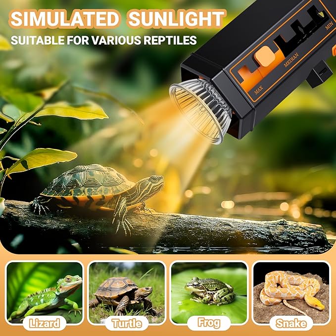 GOZILLA Reptile Hear Lamp,Turtle Lamp with 25W+35W UVA/UVB Turtle Light Bulb,Hexagonal Turtle Basking Spot Light Distance Adjustable, Reptiles Basking Light for Turtles,Lizard,Snake and Chameleon.