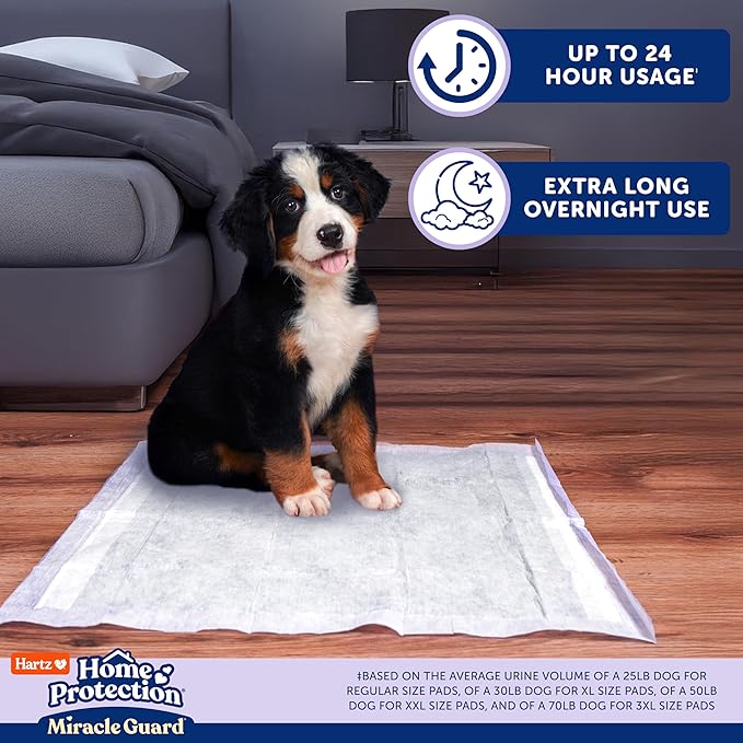 Hartz Miracle Guard Dog and Puppy Dog Pads Max Absorbency 24 Hour Use Odor Eliminating Lavender Scented No Leaks, 3XL Size 20 Count