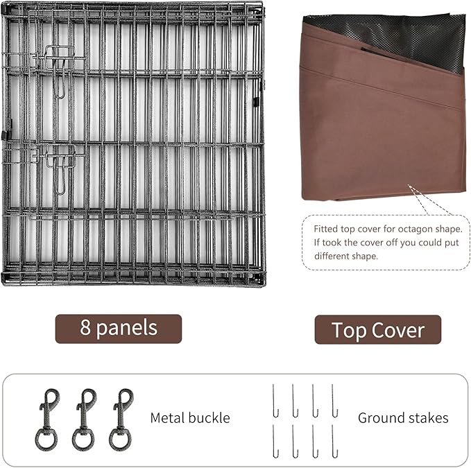 NEZUC Foldable Silver Metal Dog Exercise Playpen Gate Fence Dog Crate 8 Panels 30 Inch Height Puppy Kennels with Top Cover for Animals Outdoor Indoor (with top Cover, 8 Panels 30" H)