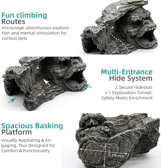 Gecko Hide Shale Scape Step Ledge, Reptile Rock Basking Platform Cave Hideout Tank Accessories Decorations, Great for Reptiles, Amphibians, Leopard Gecko, Snake, Lizard, Frogs, Turtle