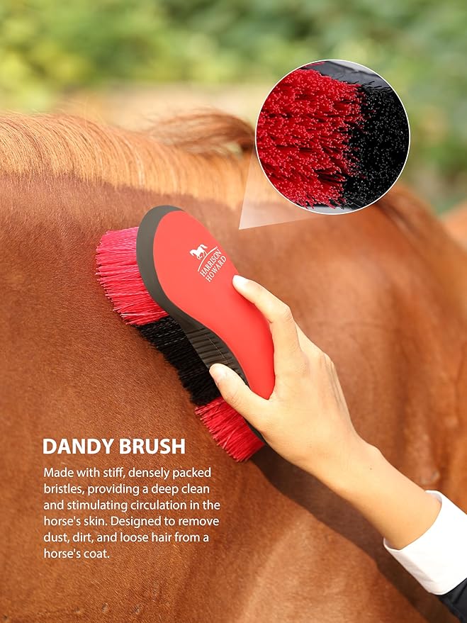 Harrison Howard Horse Grooming Brush Set, 7 Essential Grooming Brushes for Daily Horse Care, Body, Mane, Tail & Shedding Use Red