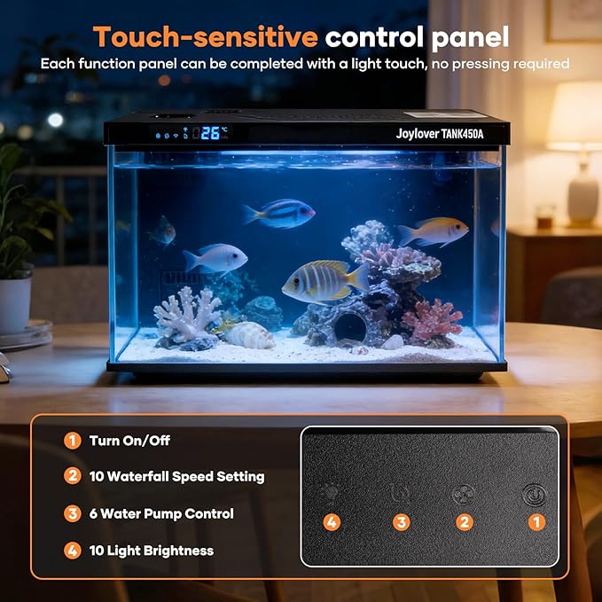 7.5 Gallon Smart Fish Tank, Auto Temperature Control & Filtration, LED Color-Changing Light, TDS&Temperature Alert, Quiet Circulation, Fresh/Salt Water Applicable, Desktop Aquarium 17.8*11.2*10.7 Inch