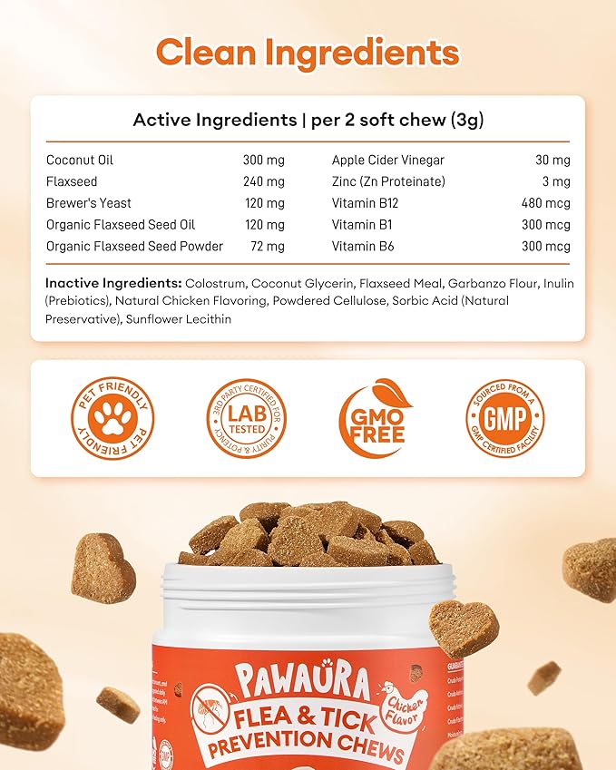 Flea & Tick Prevention Chews for Dogs – 300 Soft Chews – Effective Flea and Tick Treatment, Skin & Coat Health, Immune Support for All Dog Sizes