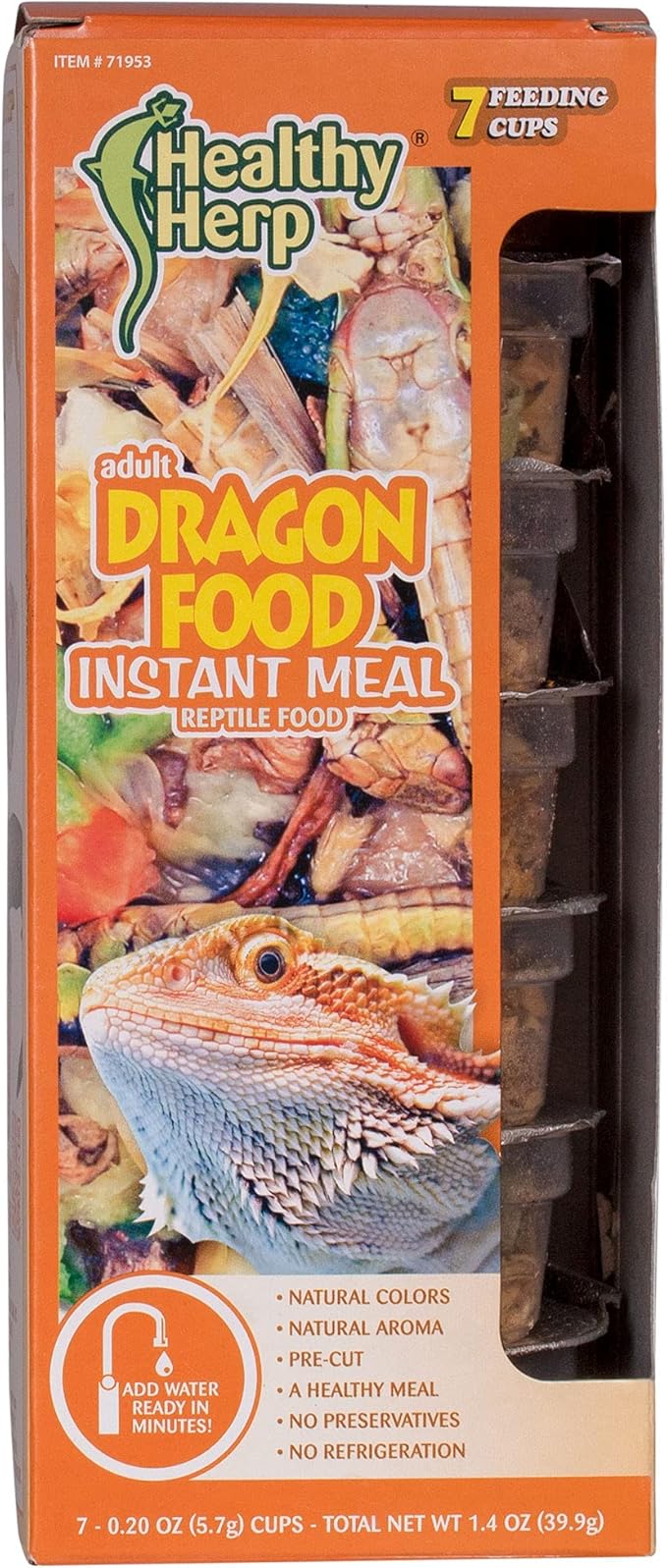 Healthy Herp Bearded Dragon Food Instant Meal for Reptiles - Nutritious Bearded Dragon Accessories, Bearded Dragon Food - Made in USA - for Box Turtles, Lizards, Tortoises - 7 x 0.2 oz (5.7g) Cups