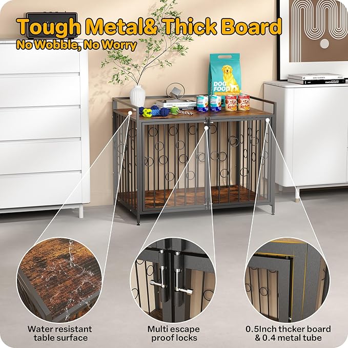 Furniture Style Dog Crate 38 Inch for Small Dogs, Heavy Duty Escape-Proof Dog Kennel with 4 Safety Latches, Decorative Wood Dog House Indoor with Water-Resistant Top, Modern Pet Crate End Table