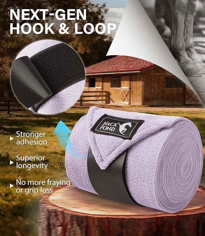 Fleece Horse Polo Leg Wraps Set of 4, 10' Horse Leg Bandages Stable Supplies Equestrian Boots Pastel Lavendar