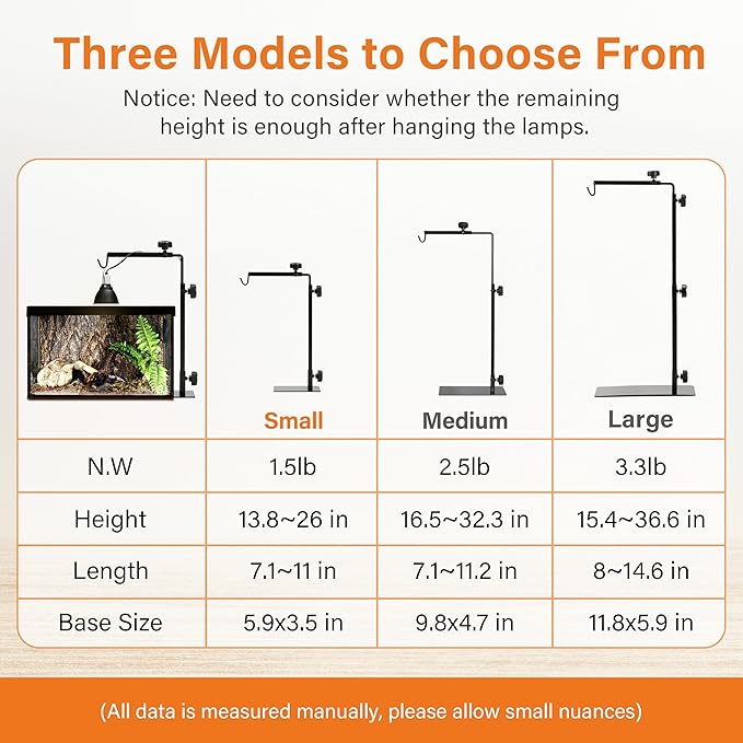 Simple Deluxe Reptile Light Stand Adjustable 14-26 inch Floor Lamp Holder, Metal Bracket for Reptile Tank & Terrarium Heating Light