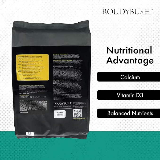 Roudybush High Energy Breeder Food for Breeding & Weaning Birds - Scientifically Formulated Bird Feed - Bird Food Pellets w/ Corn, Wheat, Soy - Nutritious & Healthy Feed for Birds (Crumble, 25lb)
