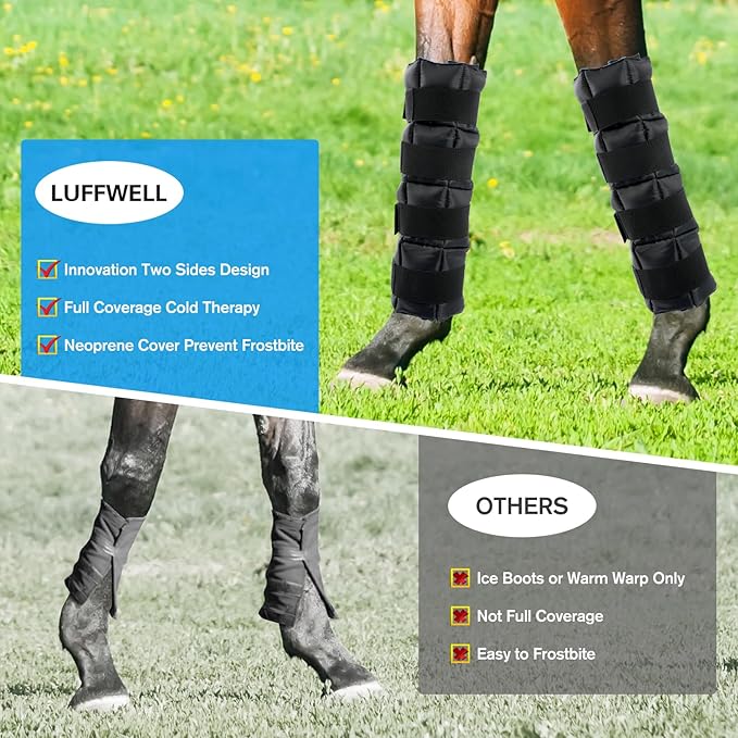 Horse Leg Wraps Set of 4, Horse Ice Leg Boots Perfect for Equestrian Training& Daily Use, Comfortable and Premium Support for Injury Recovery to Fit for All Horses(Black & Blue, 4Pack)
