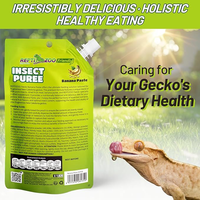 Crested Gecko Food Insect Puree, Banana Paste Reptile Food Made with Fresh Insects Gecko Food Complete Diet 2.82oz