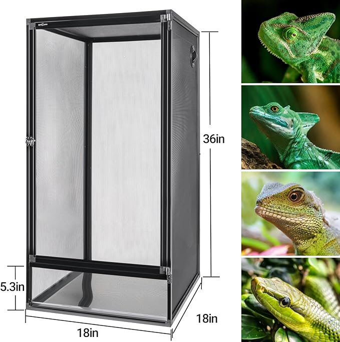 REPTI ZOO 18" x 18" x 36" Reptile Tank, Deluxe Foldable Screen Cage, 50 Gallon Vertical Terrarium with Fogger & Cable Pass, Tall Enclosure for Chameleon, Tree Frog, Crested Gecko, Arboreal Reptiles