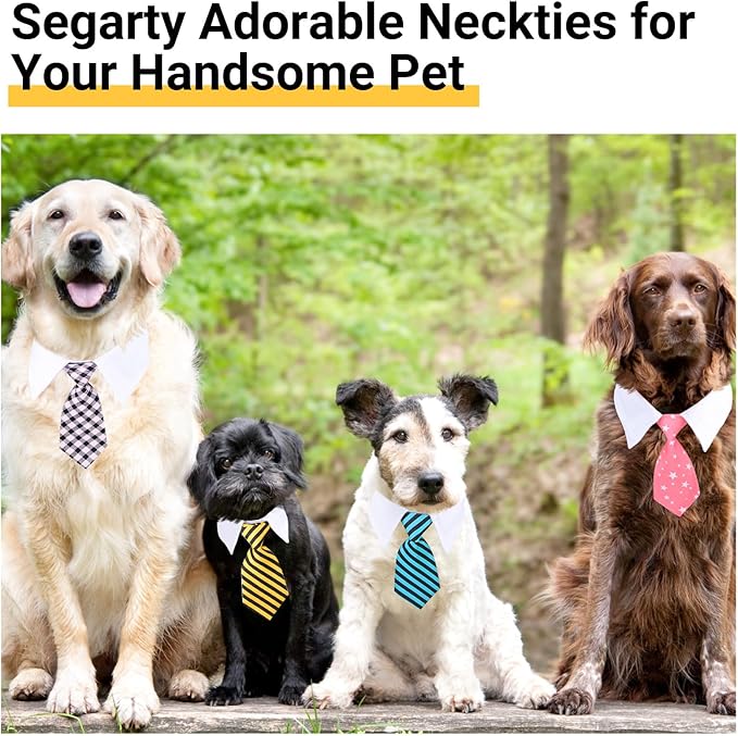 Segarty Neck Ties for Dogs, 6pcs Adjustable Dog Tie White Collar with Formal Classy Stripped Necktie for Pet Cats Small and Medium Boy Puppy Pets Tuxedo Wedding Birthday Gift