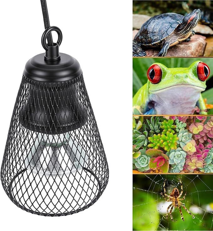 Reptile Heater Lamp Anti Scald Mesh Cage Lampshade Cover for Turtles Chicks Lizard Snake (US Plug)