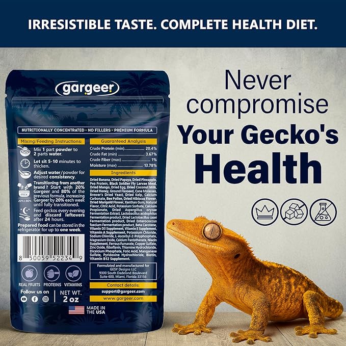 Gargeer 'Picky Geck' Moonlight Feast - Premium Crested Gecko Food | Vision & Metabolism Support with Premium Fruit Blend | No Fillers - Only Premium Ingredients | 2oz | Made in USA. Enjoy!