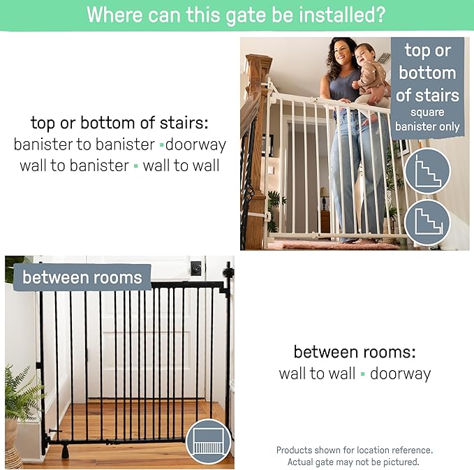 Ingenuity The Stairway+ 46W Series, 32"-48" Wide, 32.5" Tall, Baby Gate for Stairs, Dog Gate Indoor with Door for Banister to Banister Installation - White Metal