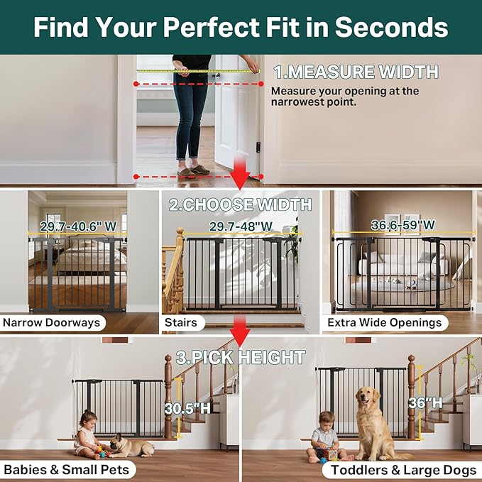 Cumbor 29.7-40.6" Baby Gate for Stairs, Mom's Choice Awards Winner-Dog Gate for Doorways, Pressure Mounted Auto-Close Pet Gates for Dogs Indoor, Safety Child Gate with Easy Walk Thru Door, Black