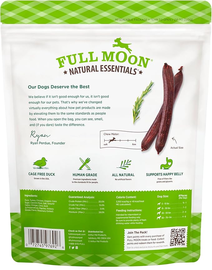 Full Moon All Natural Human Grade Dog Treats, Essential Duck Savory Sticks 22.0 oz, (Pack of 2)