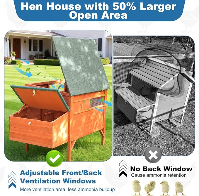 FunXplore Outdoor Chicken Coop Weatherproof Wooden Hen House Small Animal Pet Hutch with Asphalt Roof Elevated Legs Removable PVC Layer Above Nest Box Pull-Out Tray