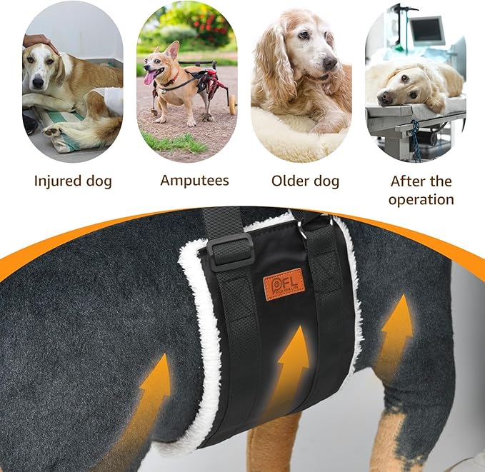 Adjustable Dog Lift Harness, Dog Sling for Large Dogs Hind Leg Support, Soft Lift Support Helps Senior, Injured, Disabled and After ACL Surgery Dogs-Black & Grey (Medium)